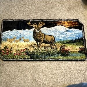 Vintage Wildlife Nature Tapestry Wall Hanging with Stags Mountain Scene Deer